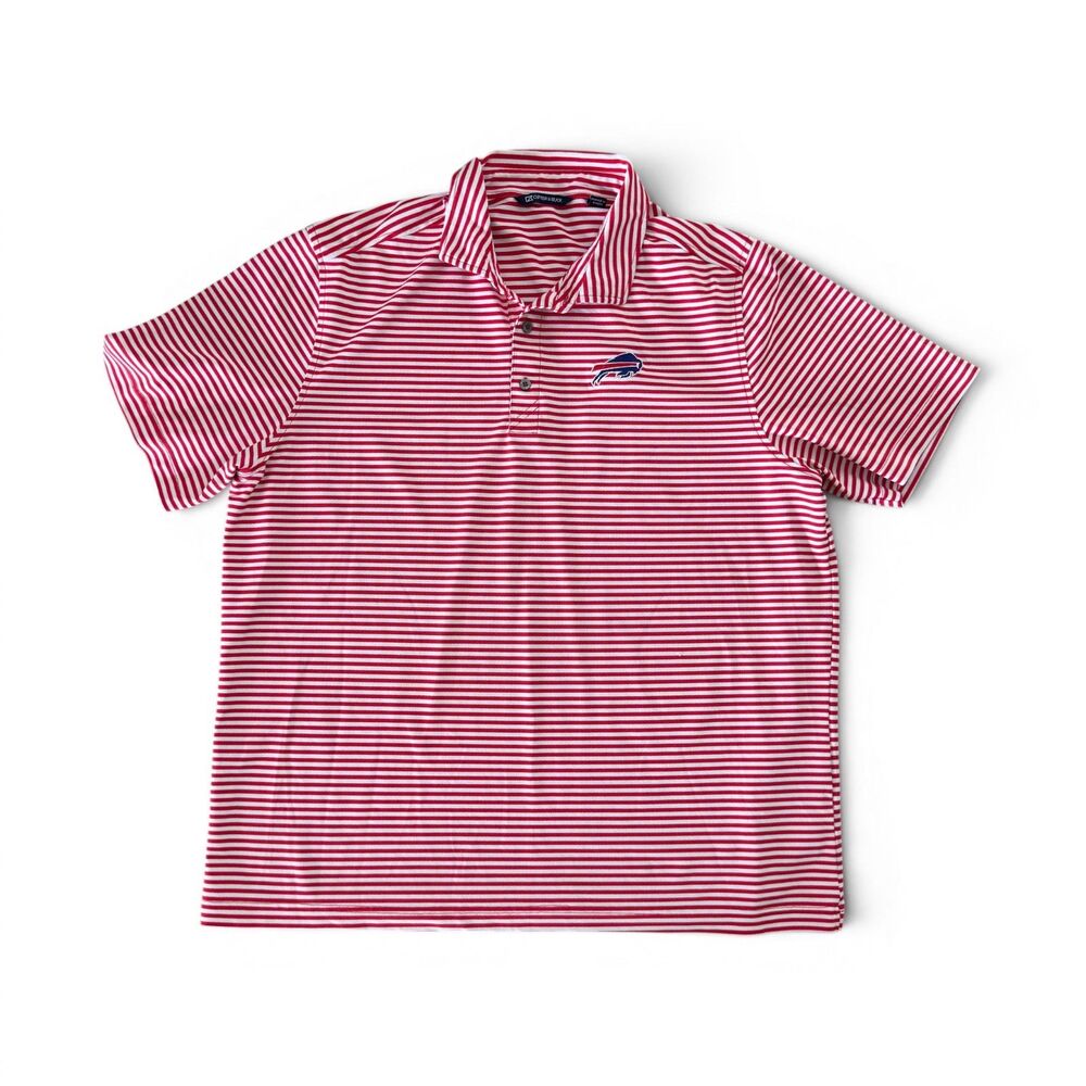 Cutter & Buck Buffalo Bills Logo Striped Polo Shirt Red White Men's XL